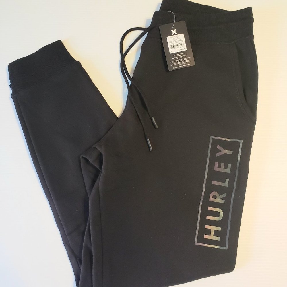 HURLEY Mens Medium NWT Black Fleece Joggers